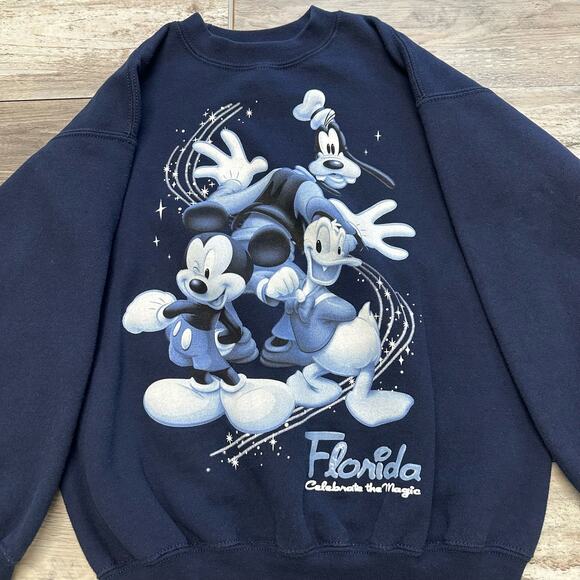 Vintage Gildan Celebrate The Magic Navy Boys XL Mickey Donald Goofy Sweatshirt - Picture 1 of 8